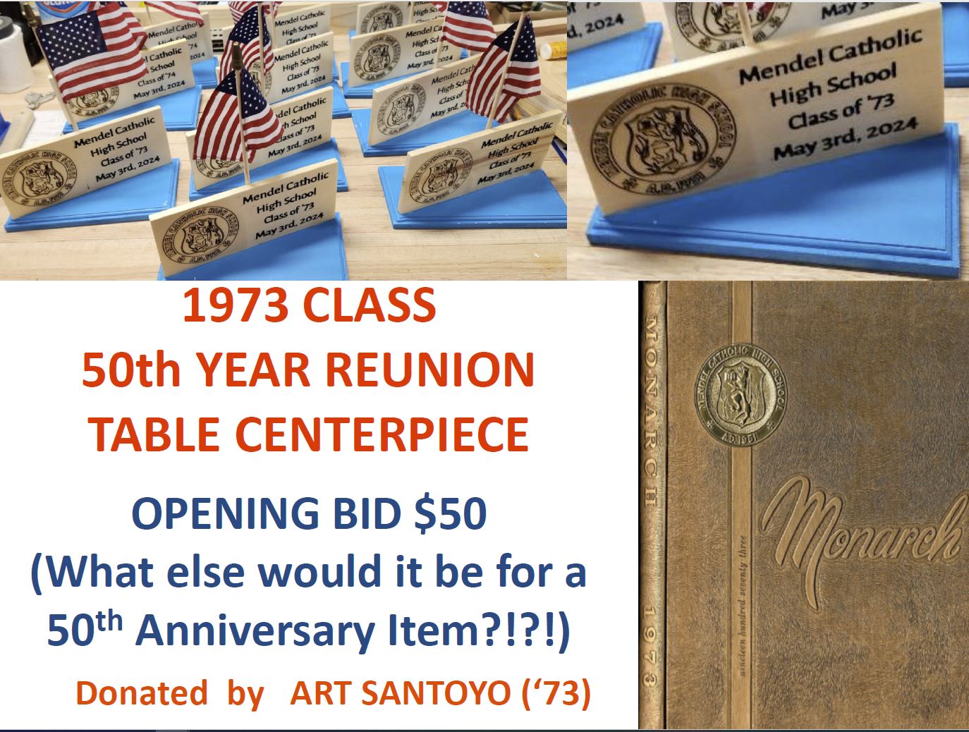 Featured image for “1973 CLASS 50th YEAR REUNION TABLE CENTERPIECE”
